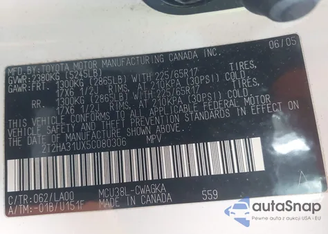 2005 Lexus Rx 330 z USA, uszkodzony, nr VIN 2T2HA31UX5C080300